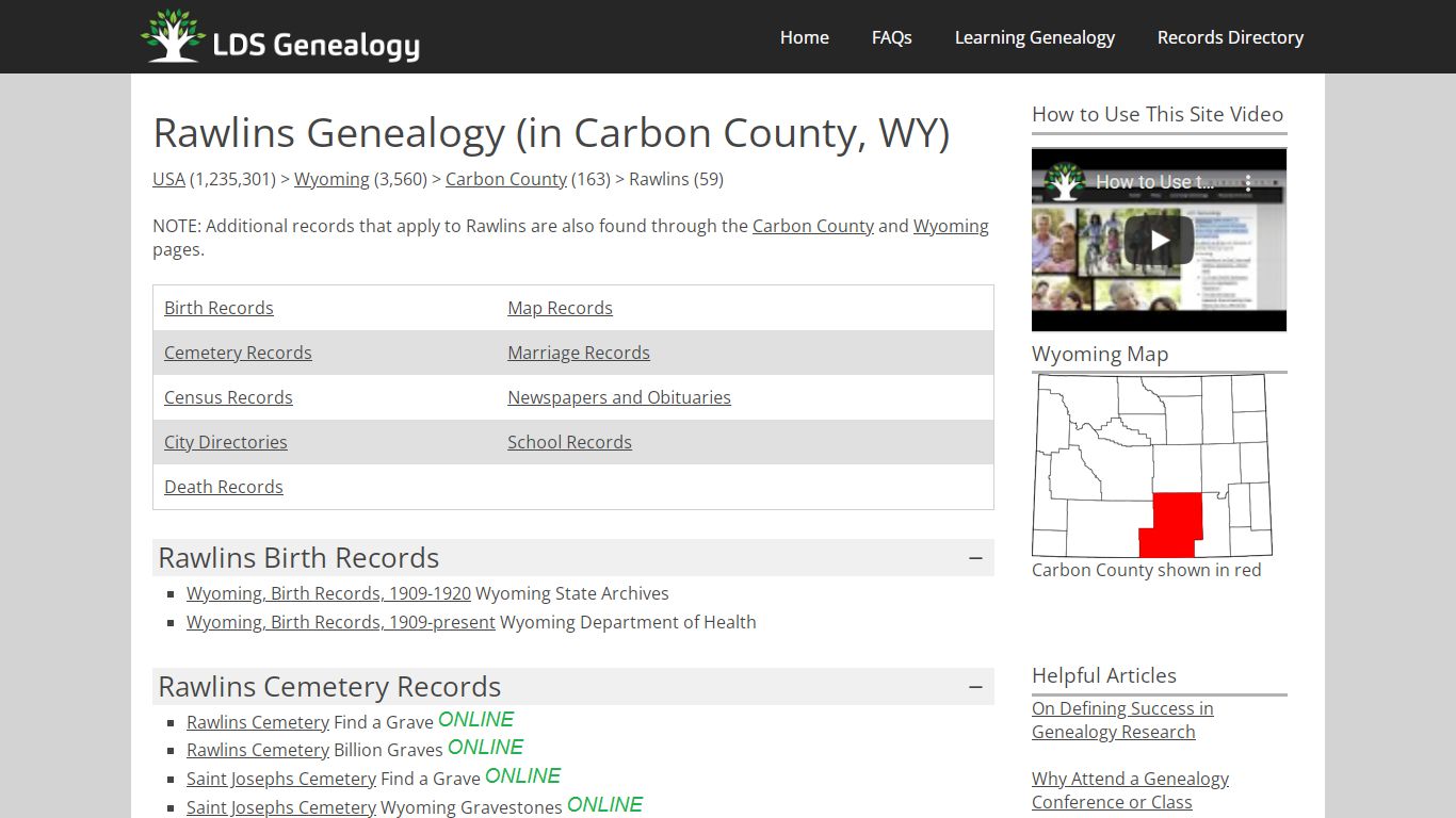 Rawlins Genealogy (in Carbon County, Wyoming)